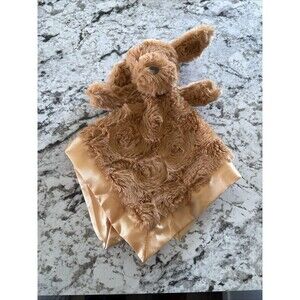 Lovey Security Blanket Tan Puppy Satin Trim Oeko Tex Dog Swirl Baby  14” Soft